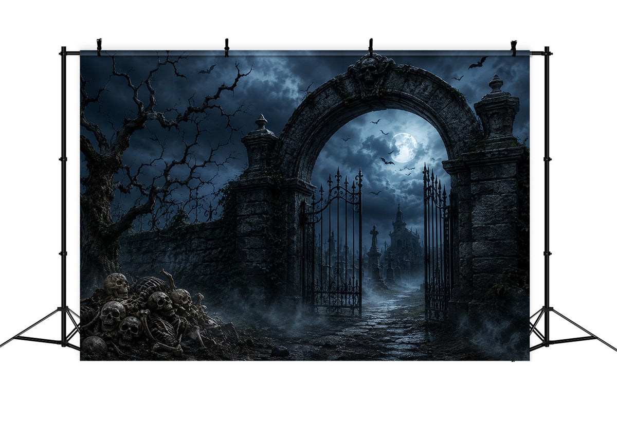 Halloween-Hintergrund Für Den AußenbereichSkelett-Friedhofssteintor Gruseliger Halloween-Hintergrund LXX67-168
