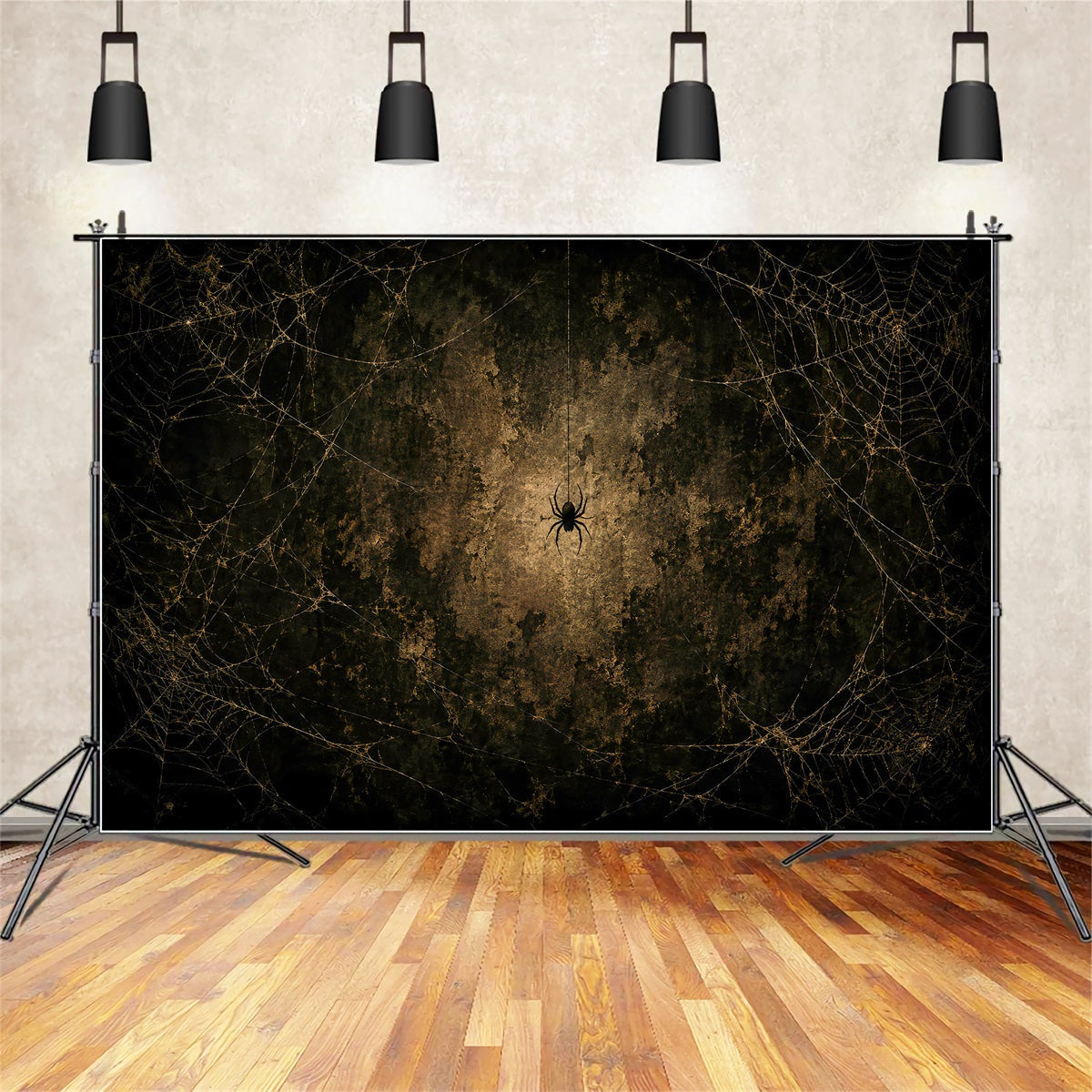 Halloween-Hintergrundfoto Goldenes Spinnennetz Grunge-Wand Halloween-Party-Hintergrund LXX67-169