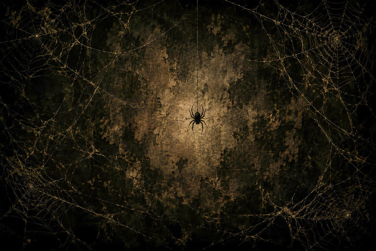 Halloween-Hintergrundfoto Goldenes Spinnennetz Grunge-Wand Halloween-Party-Hintergrund LXX67-169