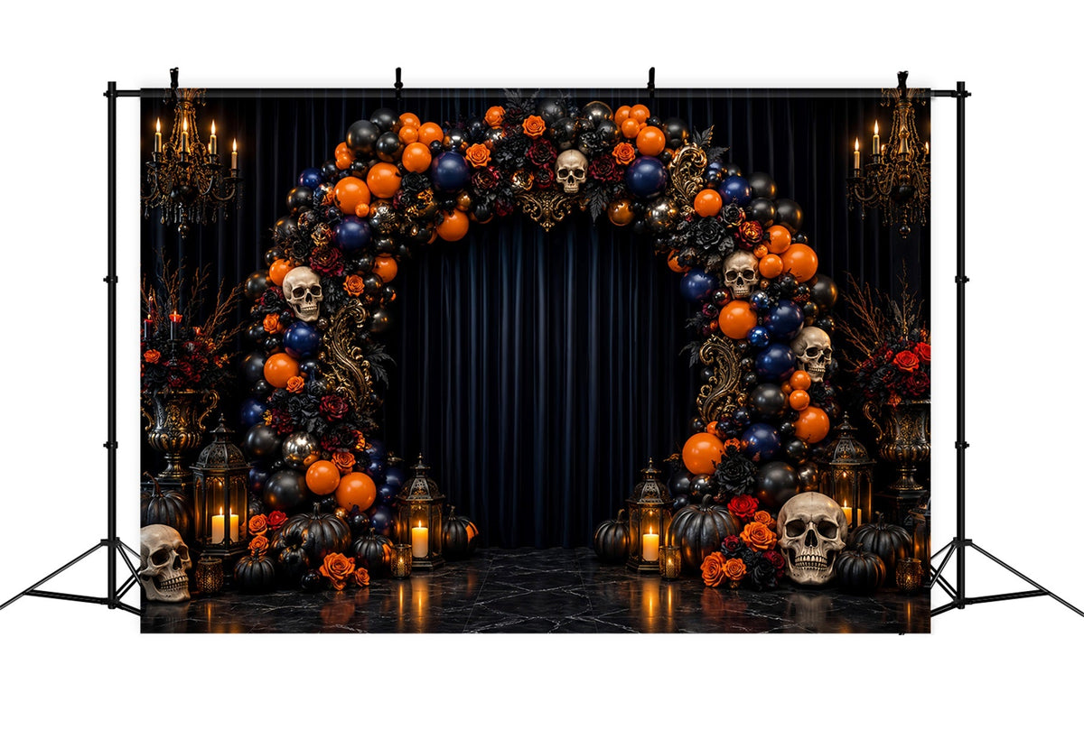 Halloween-Fotohintergrund-IdeenTotenkopf-Rosen-Ballonbogen Halloween-Fotohintergrund LXX67-174