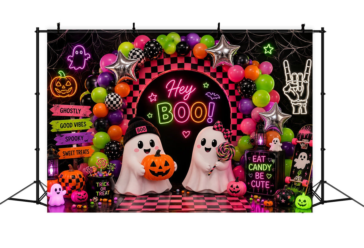 Halloween-Hintergrund Für Fotobox Neon-Geisterballon-Party Niedlicher Halloween-Hintergrund LXX67-182