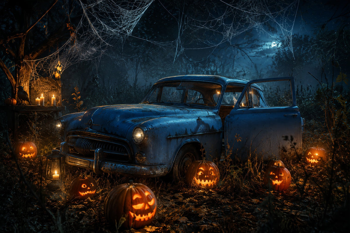 Halloween-Garage-Kulisse Verlassener Kürbiswald Auto-Kulissen Für Halloween LXX67-184