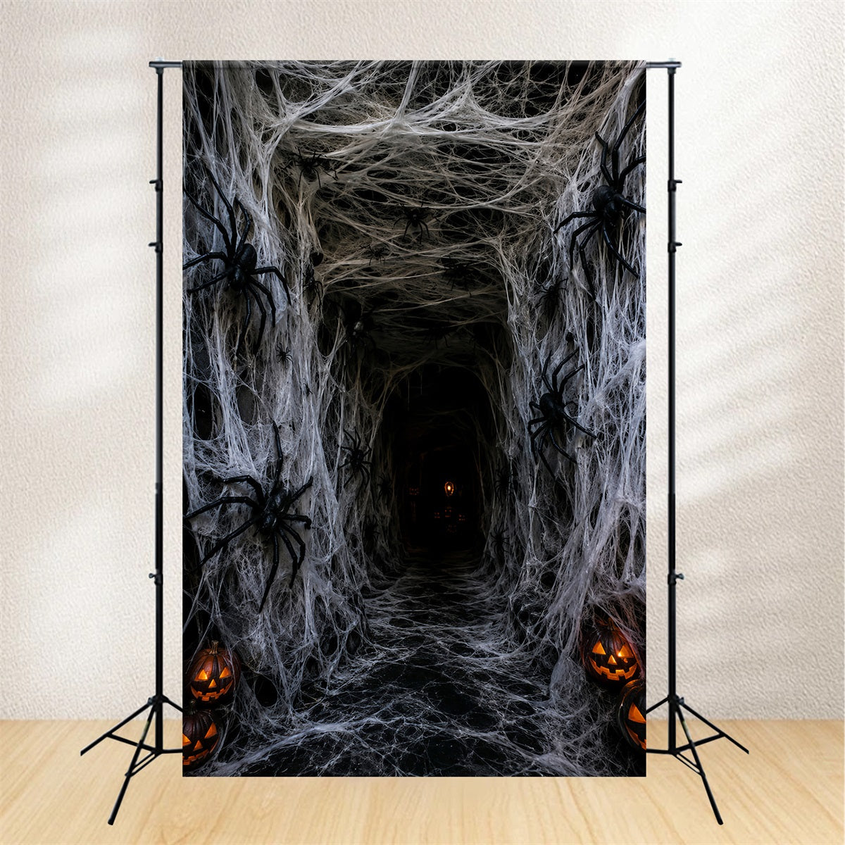 Halloween-Stoffhintergrund Spinnennetz Kürbis Horror Tunnel Halloween-Hintergrund Für Fotos LXX67-188