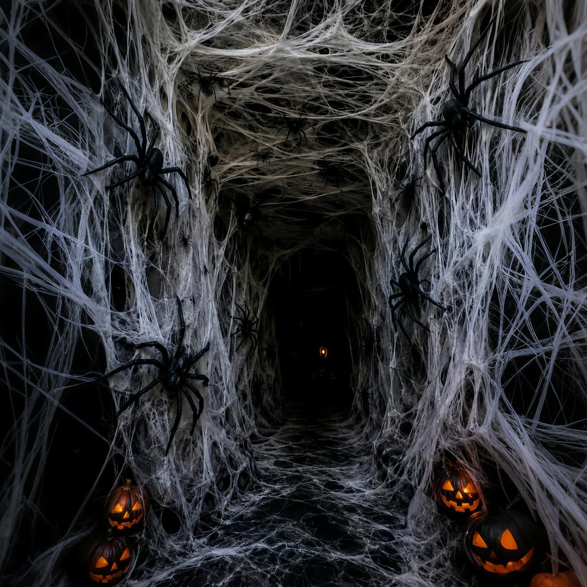 Halloween-Stoffhintergrund Spinnennetz Kürbis Horror Tunnel Halloween-Hintergrund Für Fotos LXX67-188
