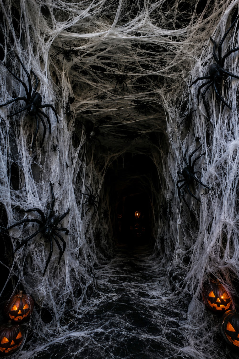Halloween-Stoffhintergrund Spinnennetz Kürbis Horror Tunnel Halloween-Hintergrund Für Fotos LXX67-188