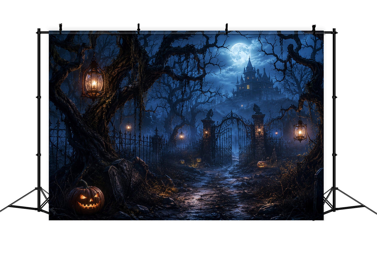 Halloween-Waldkulisse Mondbeschienenes Spukhaus-Tor Vintage-Halloween-Kulisse LXX67-191