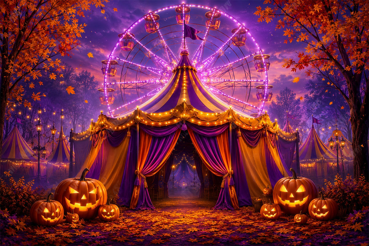 Halloween-Hintergründe Für FotosLila Karneval Kürbisfest Halloween-Zirkus-Hintergrund LXX67-198