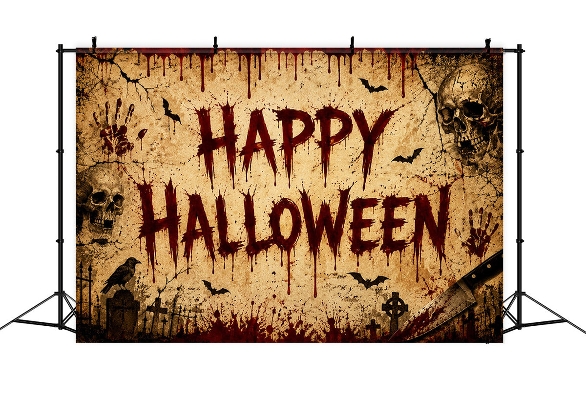 Halloween Blutiger Hintergrund Pergamentschädel Fledermaushandabdrücke Halloween Hintergründe LXX67-2