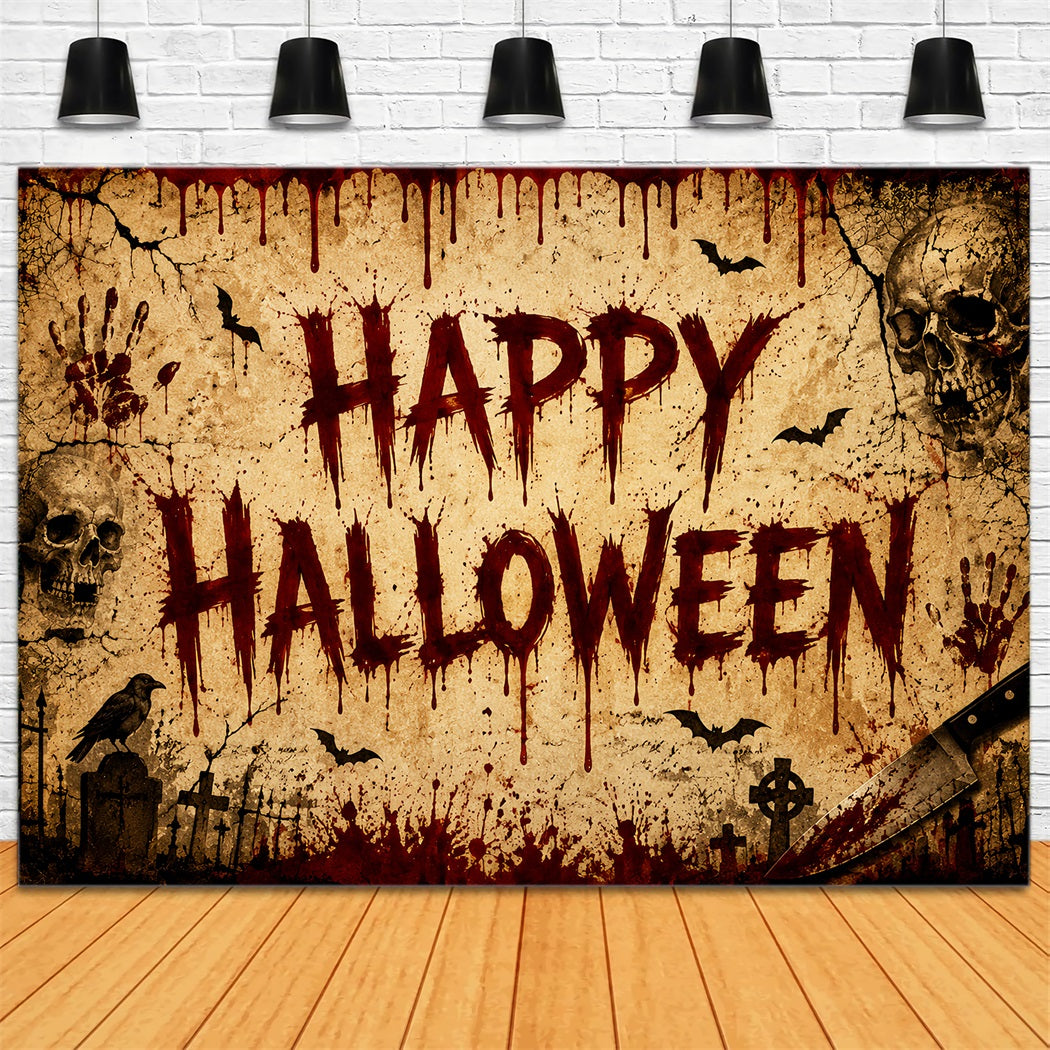 Halloween Blutiger Hintergrund Pergamentschädel Fledermaushandabdrücke Halloween Hintergründe LXX67-2