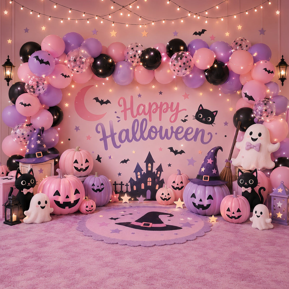 Diy Halloween Fotokulisse Pastellfarbene Geister-Kürbis-Party 10X10 Halloween Kulisse LXX67-200