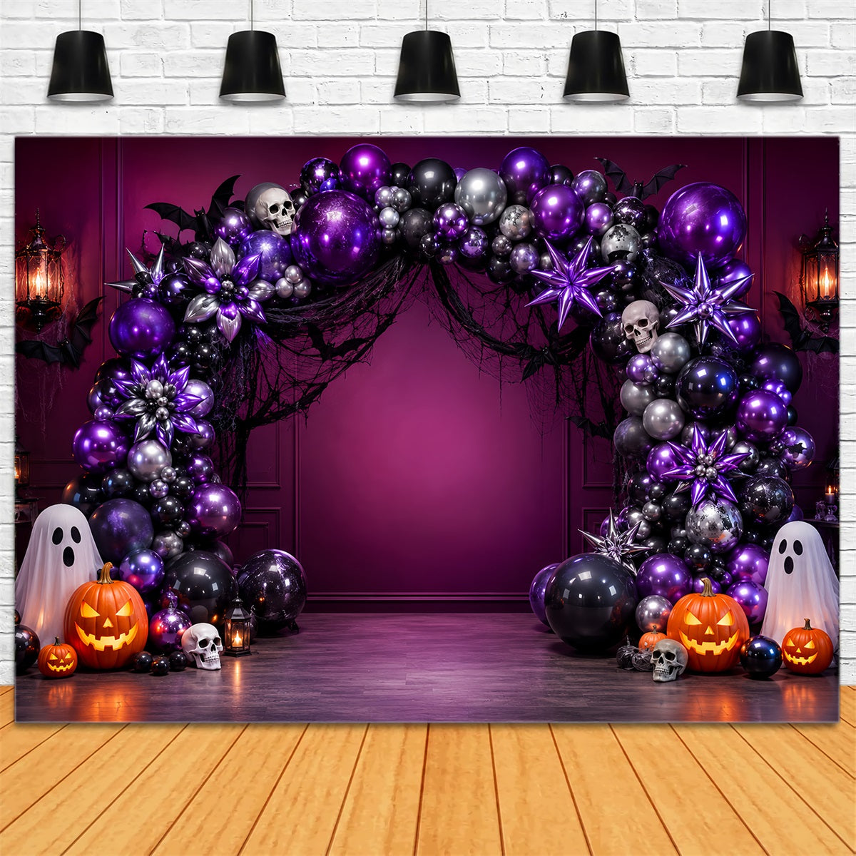 Halloween-HintergrundideenDiy-Ballonbogen Mit Lila Totenkopf Und Geistermotiv LXX67-203