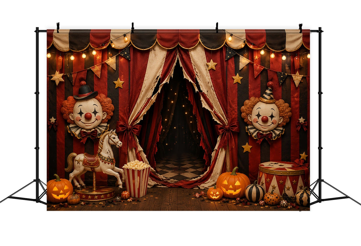 Halloween-Clown-Hintergrund Vintage-Clown-Zirkuseingang Halloween-Stoffhintergrund LXX67-208