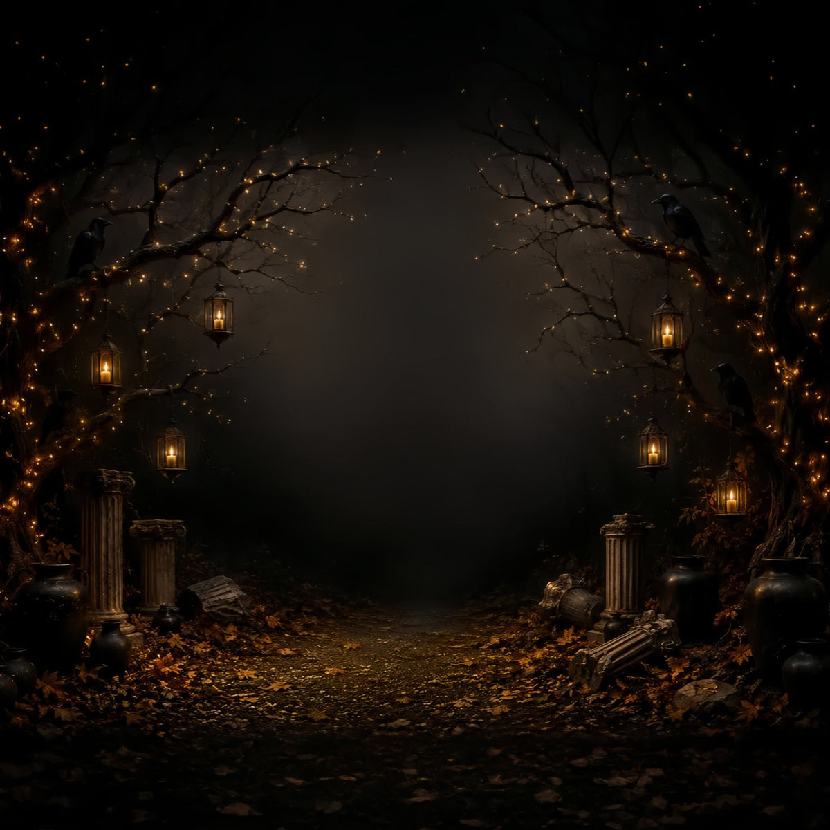 Geisterhafte Kulisse Kerzenlicht Rabe Waldweg Gothic-Fotohintergrund LXX67-221