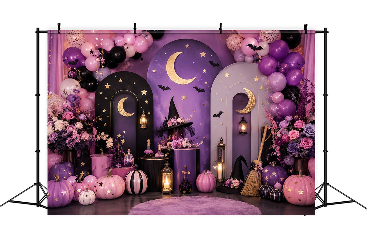 Fotohintergrund Kürbisbeet Himmelshexe Mondfeier Halloween-Party-Hintergrund LXX67-226