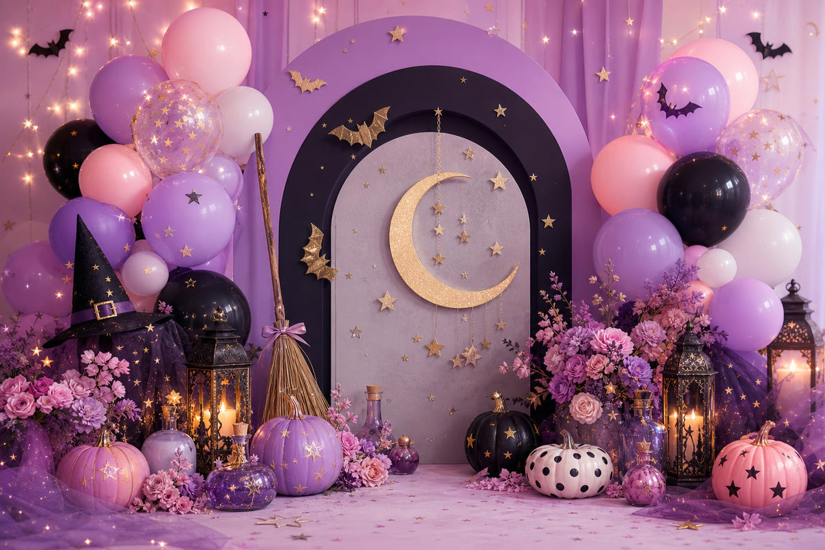 Fotohintergrund Kürbisbeet Goldener Halbmond Hexenparty Halloween-Party-Hintergrund LXX67-227