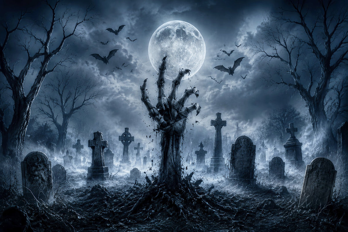 Halloween-Friedhof-Kulisse Zombie-Hand Mondlicht-Friedhof Fotokabine Halloween-Kulisse LXX67-23