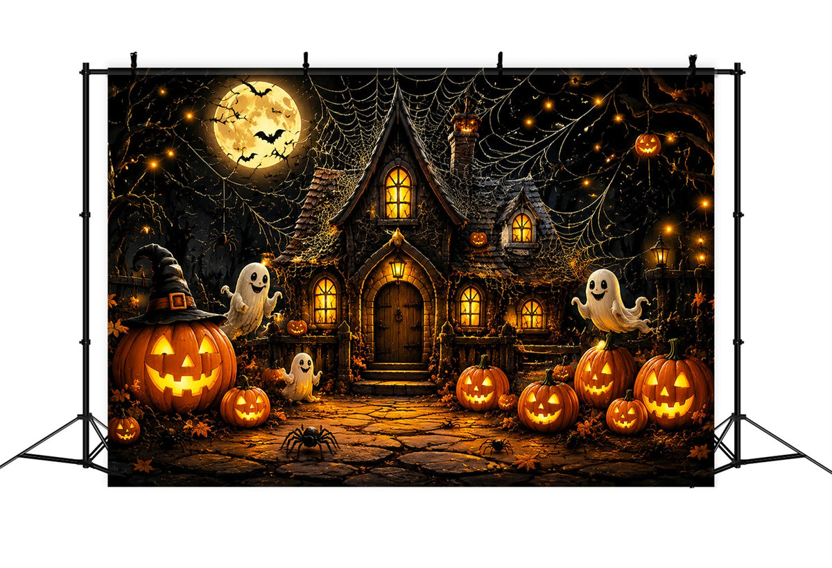 Halloween-Hintergrund Für FotoboxGeist Kürbis Hütte Spinnweben Niedlicher Halloween-Hintergrund LXX67-24