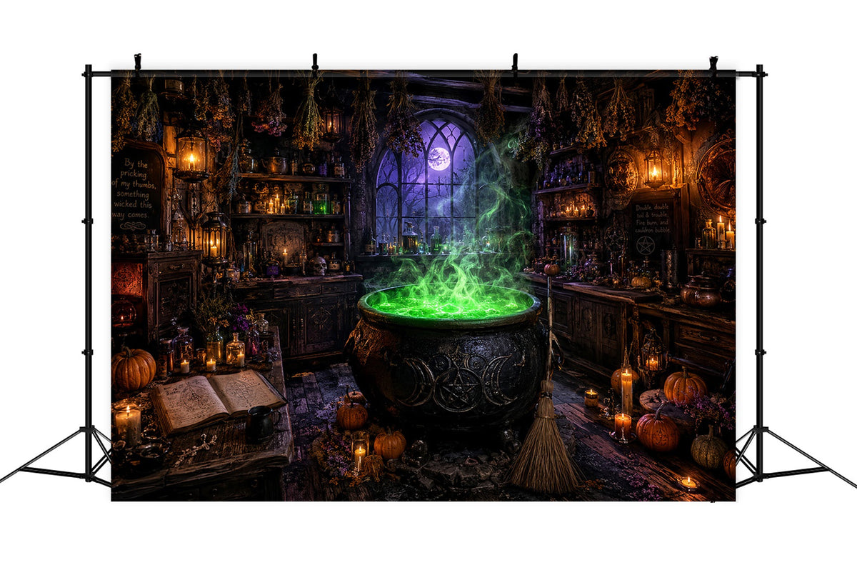 Halloween-Hexen-Hintergrund Grüner Kessel Werkstatt Halloween-Party-Fotohintergrund LXX67-241