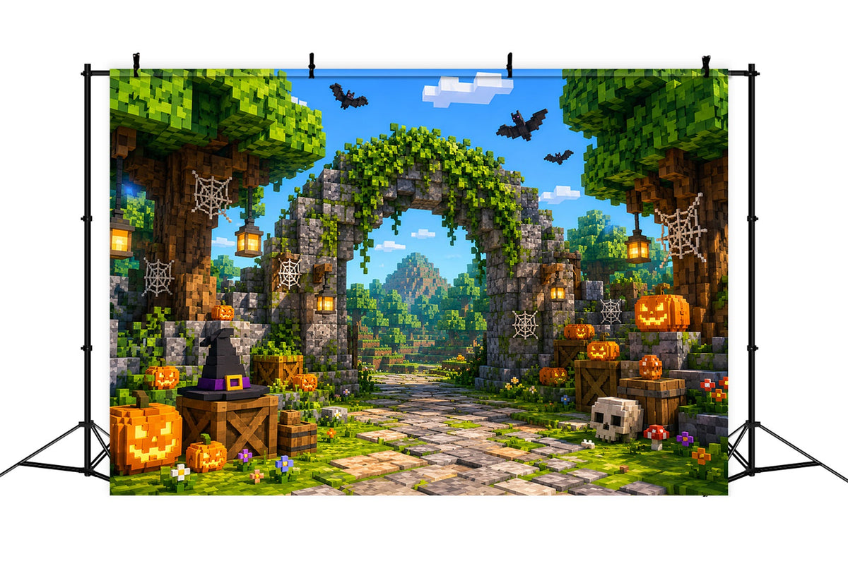 Herbstliche Kürbis-Kulisse Pixel-Kürbisruinen-Gateway-Kulissen Für Halloween LXX67-253