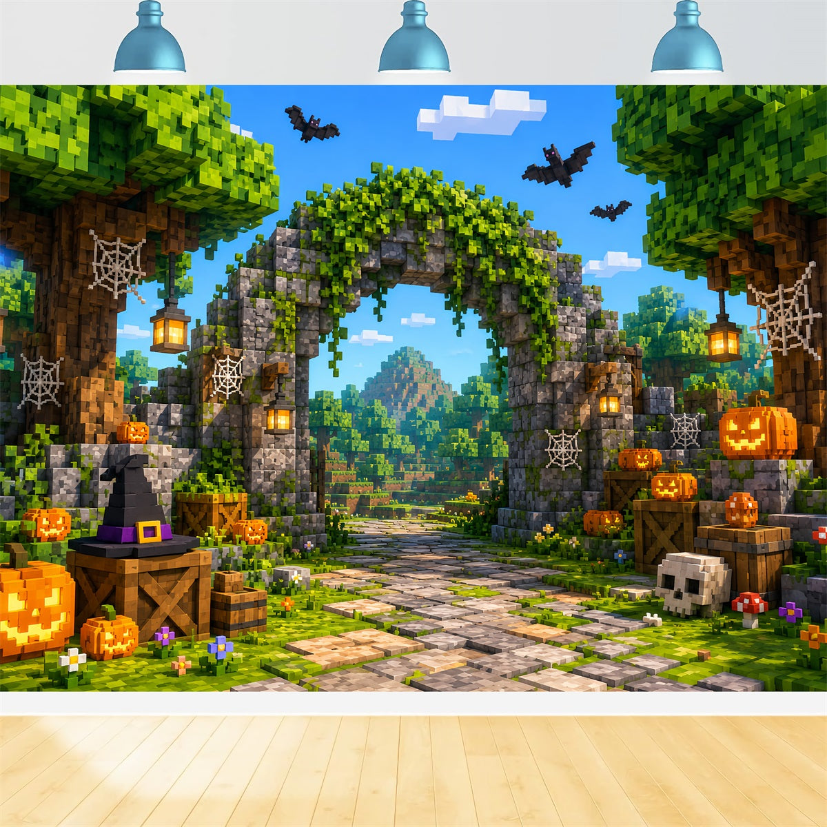 Herbstliche Kürbis-Kulisse Pixel-Kürbisruinen-Gateway-Kulissen Für Halloween LXX67-253