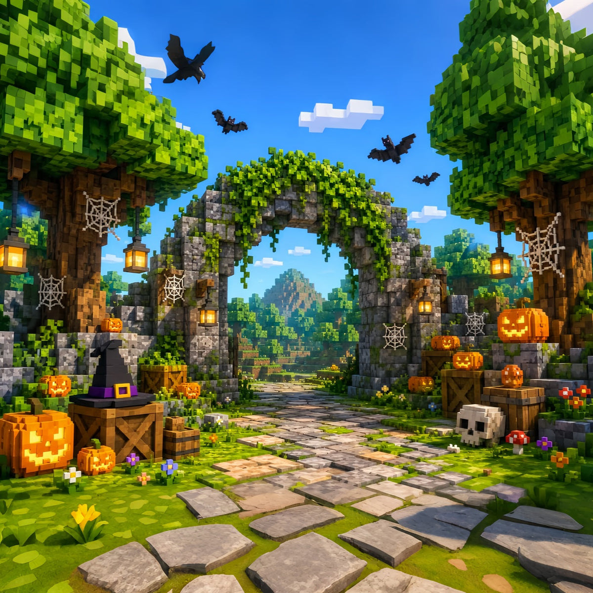 Herbstliche Kürbis-Kulisse Pixel-Kürbisruinen-Gateway-Kulissen Für Halloween LXX67-253