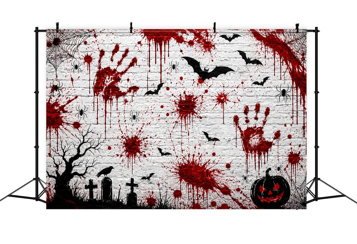 Halloween-Blutiger Hintergrund Handabdruck Backsteinmauer Halloween-Hintergrund Für Fotos LXX67-256