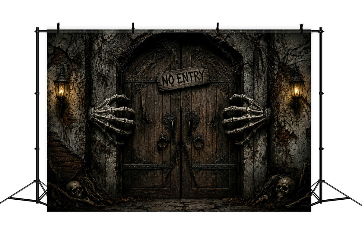Halloween-Garage-Kulisse Mit Skeletthänden Und Verbotener Tür LXX67-26