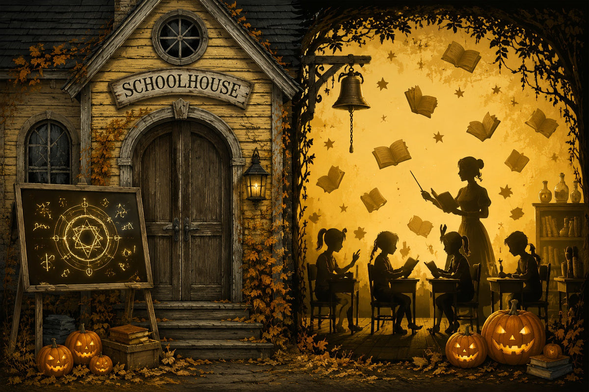 Halloween-Fotohintergrund Verzaubertes Schulhaus Kürbis-Klassenzimmer-Hintergründe Halloween LXX67-37