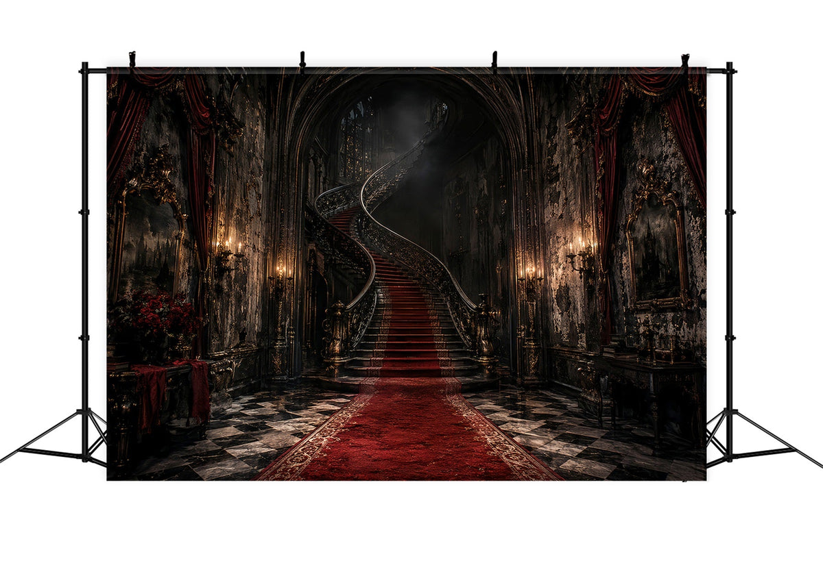 Halloween-Party-HintergrundideenGotisches Herrenhaus Mit Wendeltreppe Gruselige Halloween-Hintergründe LXX67-41