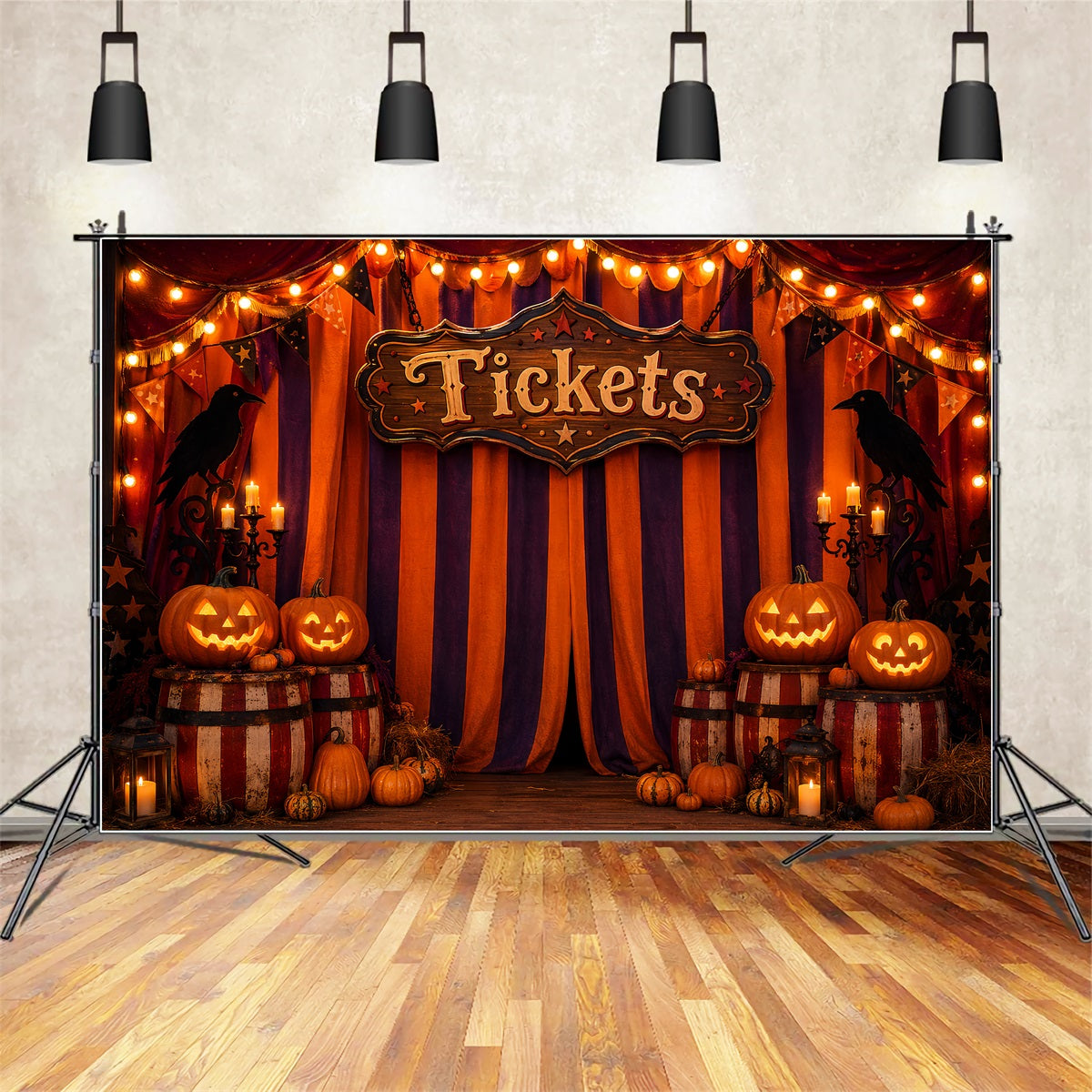 Halloween-Hintergründe Für FotosKürbis-Karnevals-Ticketstand Halloween-Zirkus-Hintergrund LXX67-42
