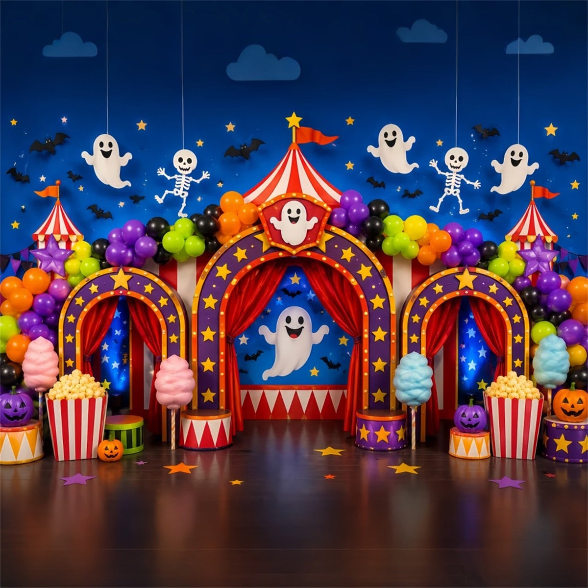 Halloween-Karnevalskulisse Bunte Geisterzirkusparty Diy-Halloweenkulisse LXX67-43