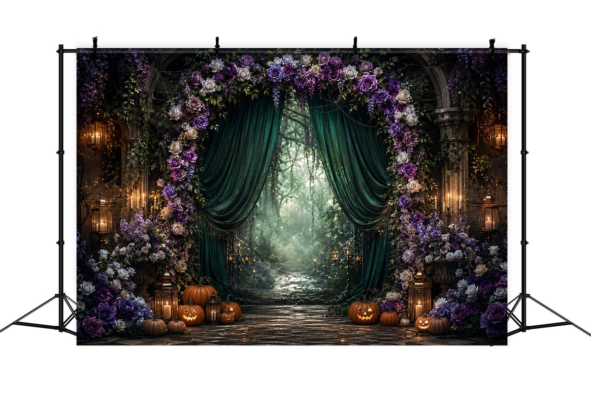 Halloween-Fotohintergrund Gotischer Blumenwaldbogen Gruseliger Halloween-Hintergrund LXX67-46