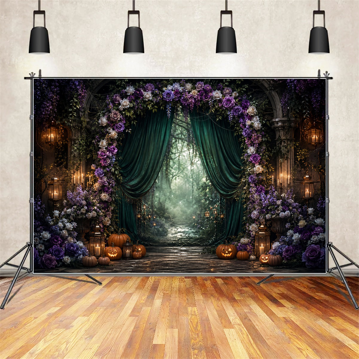 Halloween-Fotohintergrund Gotischer Blumenwaldbogen Gruseliger Halloween-Hintergrund LXX67-46