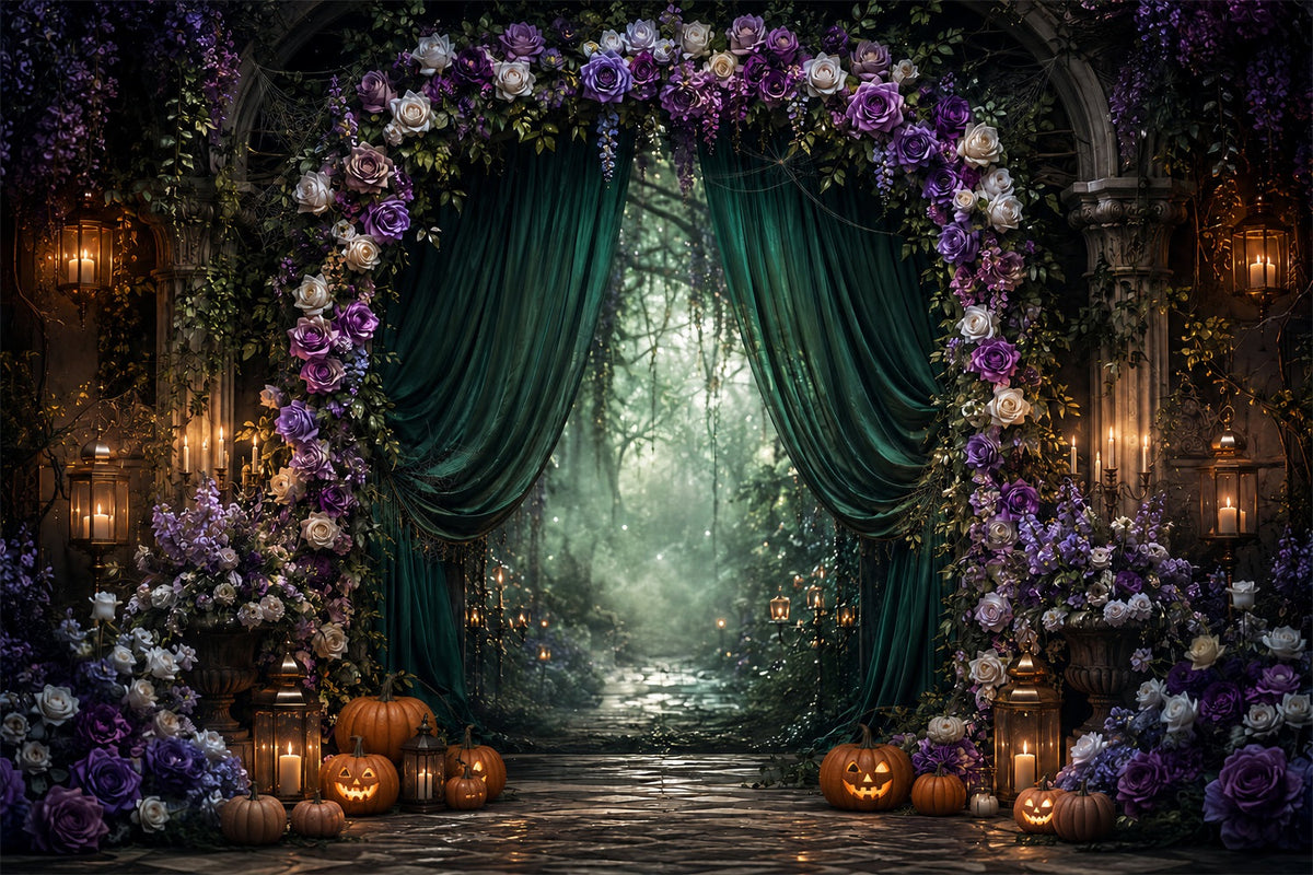 Halloween-Fotohintergrund Gotischer Blumenwaldbogen Gruseliger Halloween-Hintergrund LXX67-46