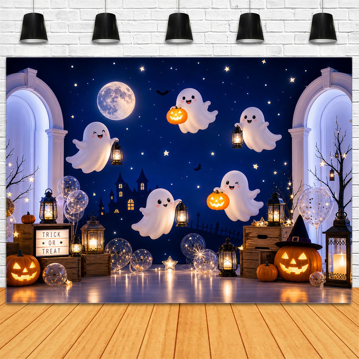 Halloween-Hintergrundkulissen Geister Kürbisse Laternen Bögen Ideen Für Halloween-Hintergrundkulissen LXX67-5