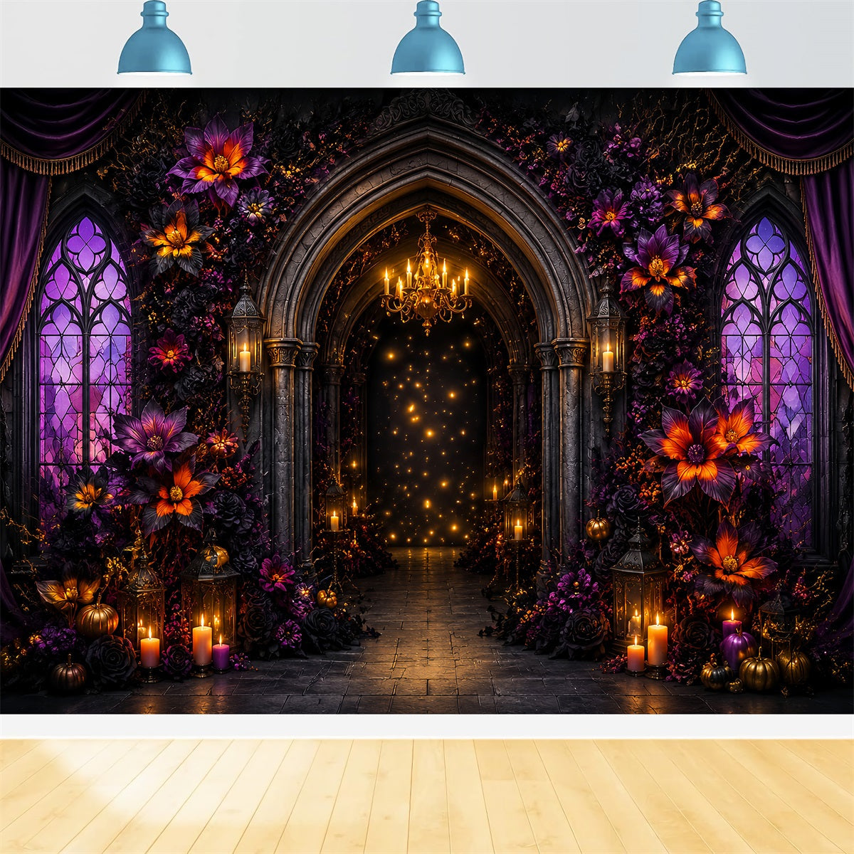 Halloween-Kulisse Lila Floral Gotischer Bogen-Hintergrund Für Halloween LXX67-51