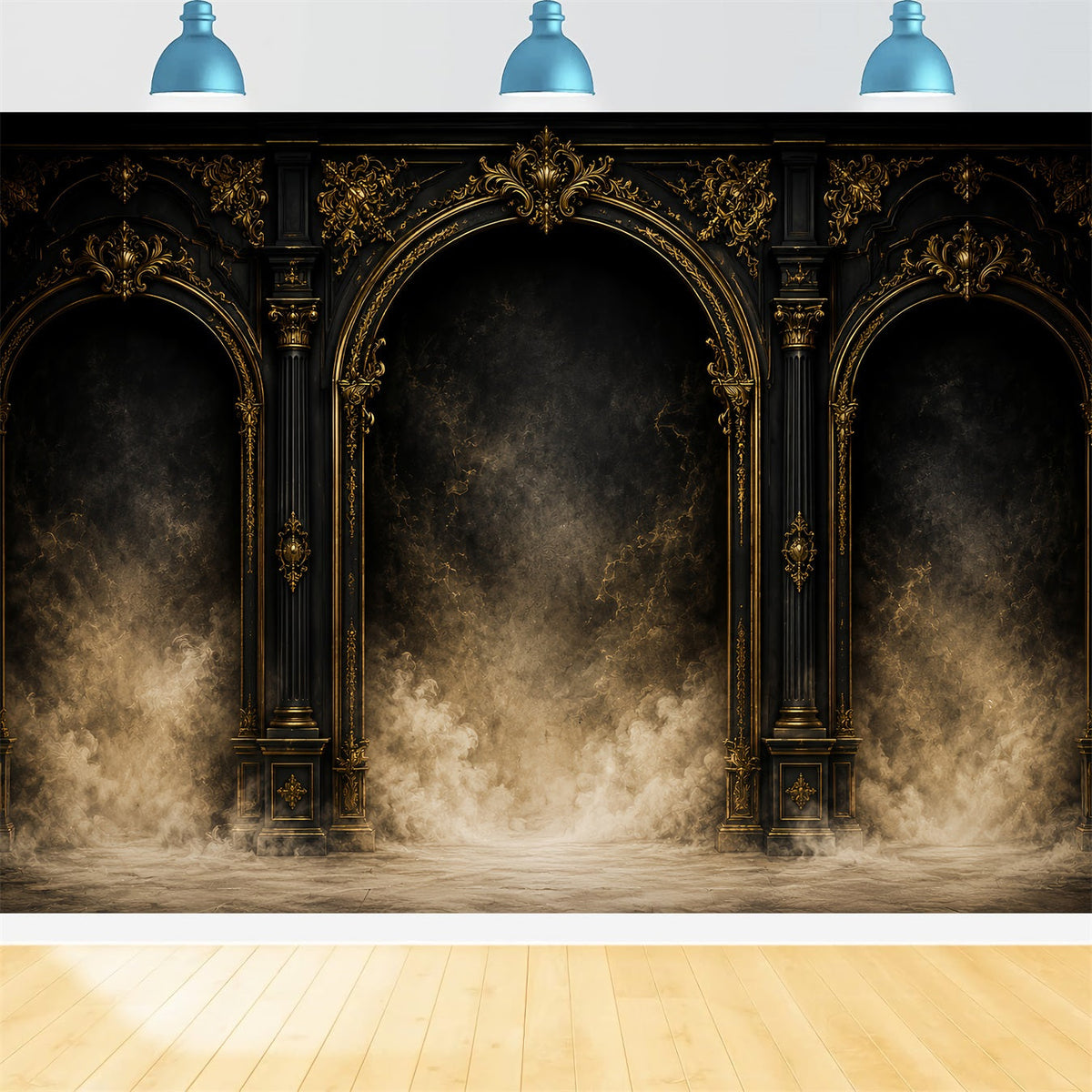 Einfacher Halloween-Hintergrund Gotische Goldene Bogensäulen Extra Großer Halloween-Hintergrund LXX67-54