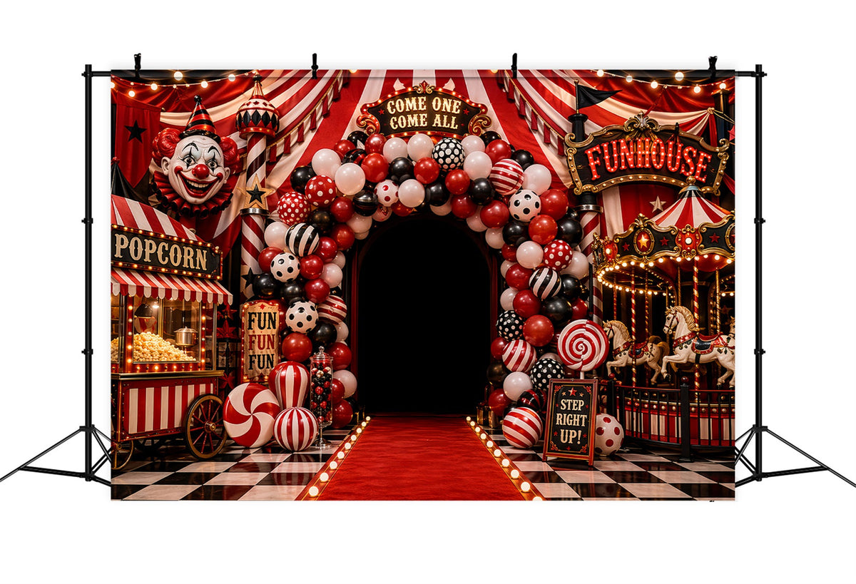 Halloween-Clown-Hintergrund Karnevals- Und Gruselkabinett-Balloneingang Halloween-Stoffhintergrund LXX67-55