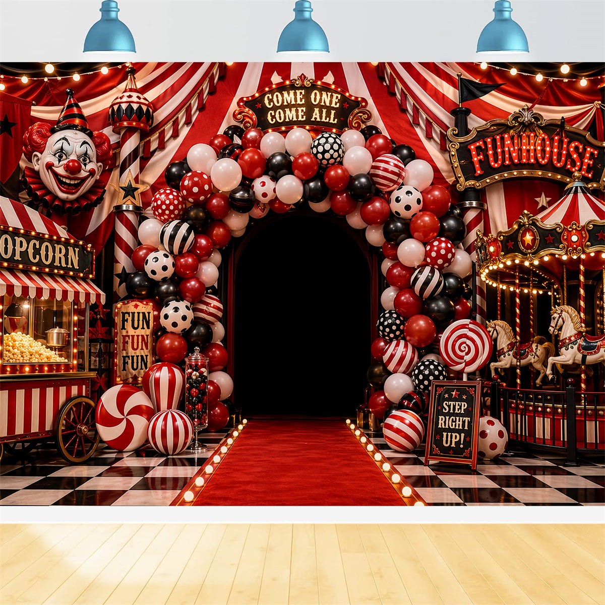 Halloween-Clown-Hintergrund Karnevals- Und Gruselkabinett-Balloneingang Halloween-Stoffhintergrund LXX67-55