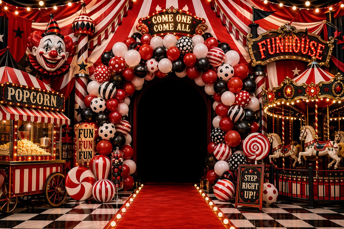 Halloween-Clown-Hintergrund Karnevals- Und Gruselkabinett-Balloneingang Halloween-Stoffhintergrund LXX67-55