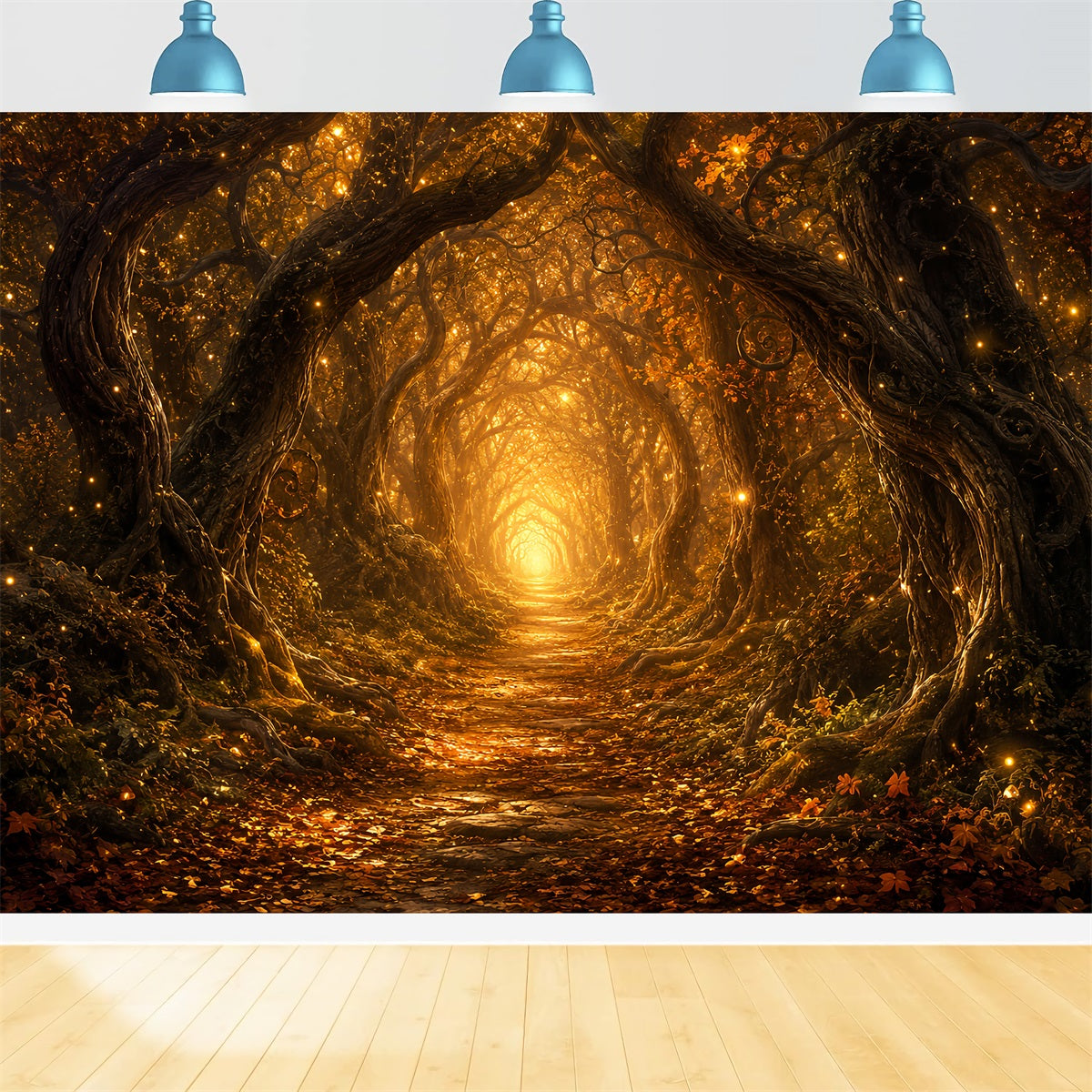 Halloween-FotohintergrundVerzauberter Goldener Waldweg Diy-Halloween-Fotohintergrund LXX67-56
