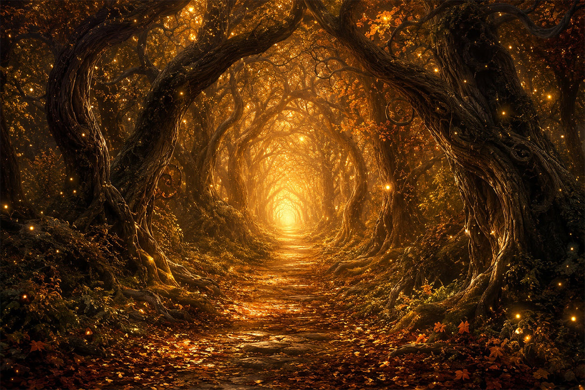 Halloween-FotohintergrundVerzauberter Goldener Waldweg Diy-Halloween-Fotohintergrund LXX67-56