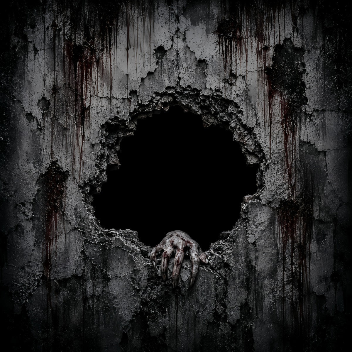 Halloween-Hintergrund Mit Blutmotiv Gruseliger Zerbrochener Wand Und Handmotiv LXX67-58