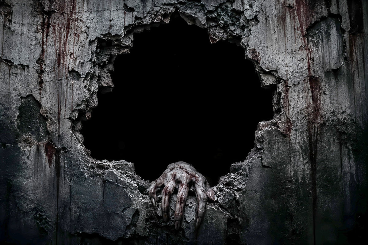 Halloween-Hintergrund Mit Blutmotiv Gruseliger Zerbrochener Wand Und Handmotiv LXX67-58