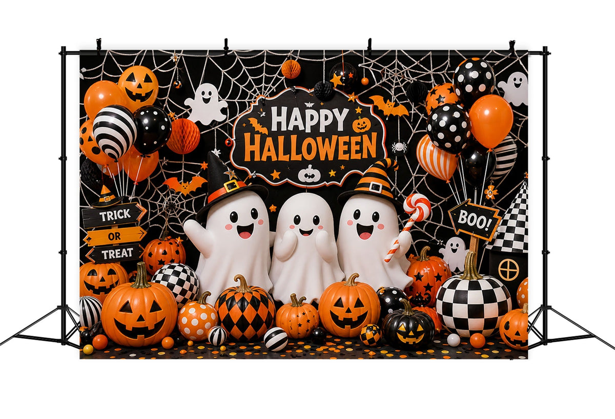 Niedliche Halloween-Hintergründe Mit Geistern Kürbissen Luftballons Und Spinnweben Halloween-Kulissen Szenensets LXX67-6
