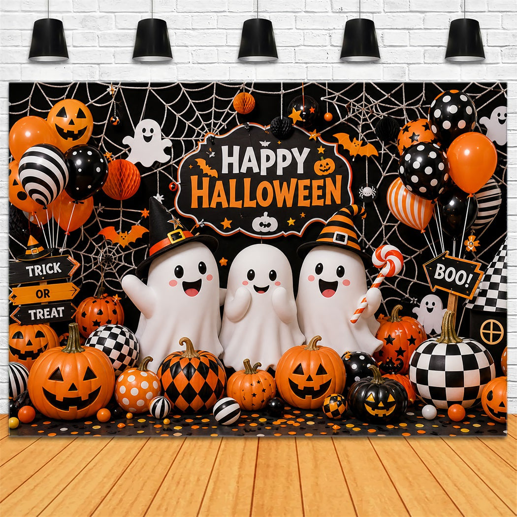 Niedliche Halloween-Hintergründe Mit Geistern Kürbissen Luftballons Und Spinnweben Halloween-Kulissen Szenensets LXX67-6