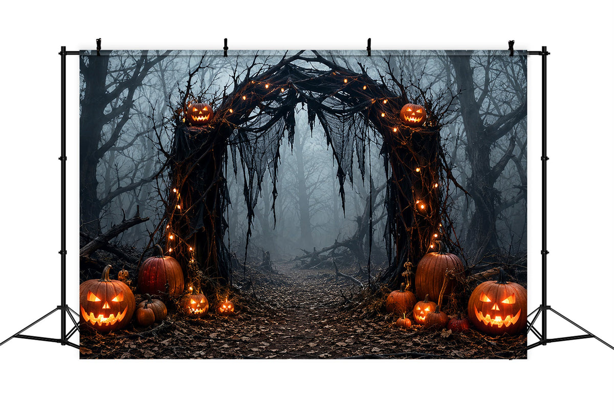 Halloween-Fotohintergrund Im FreienNebliger Kürbiswaldbogen LXX67-68