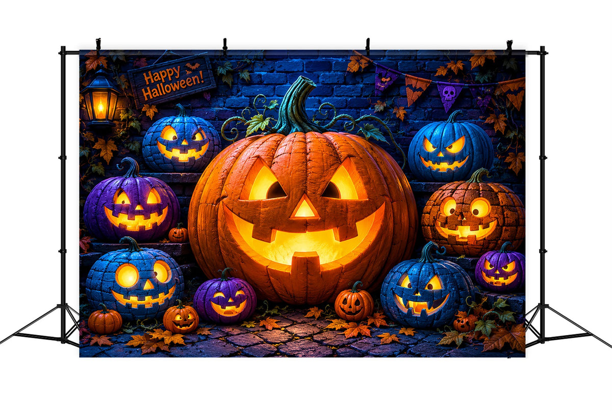 Halloween-Kürbis-Hintergrund Bunte Laternen Backsteinmauer Ideen Für Halloween-Fotohintergründe LXX67-69