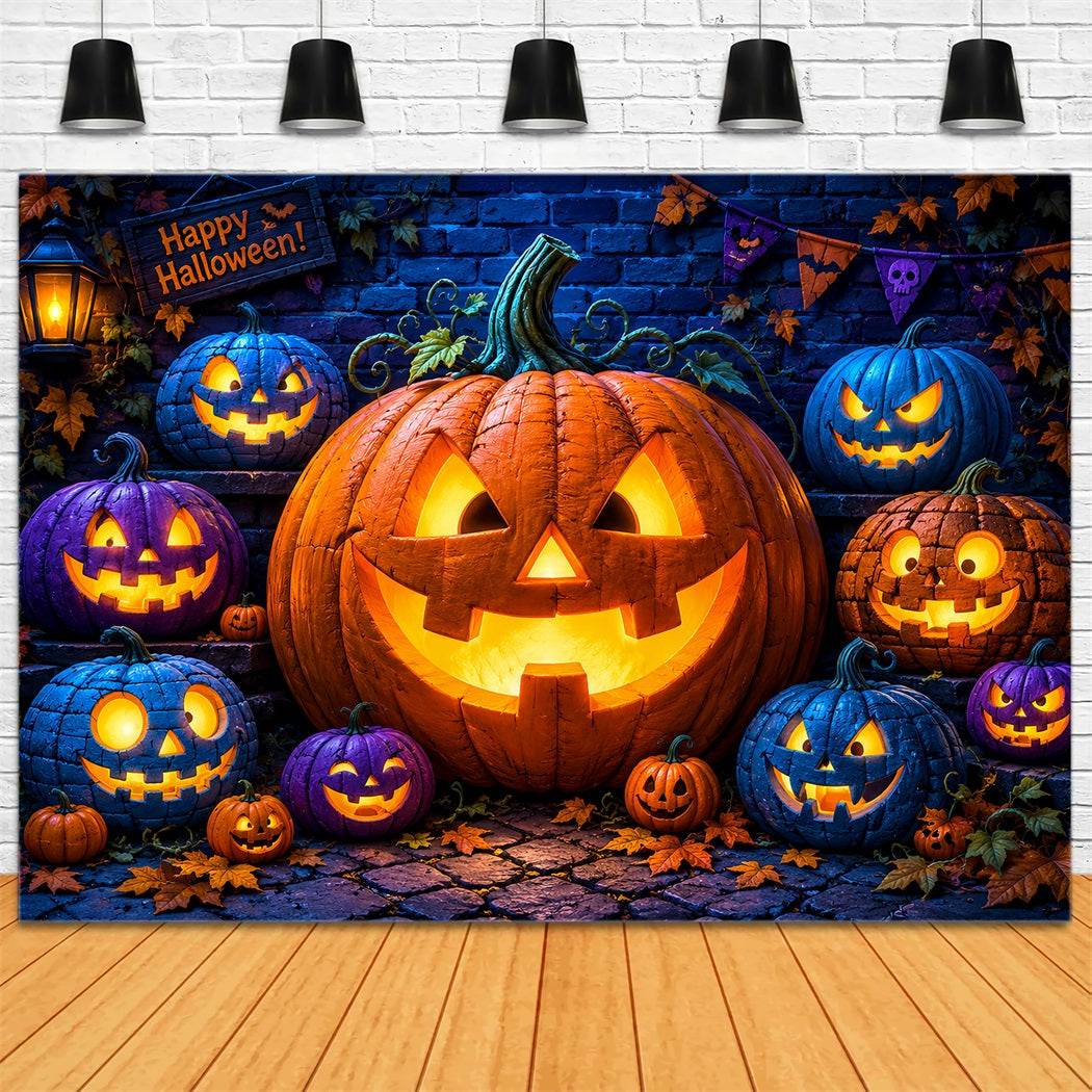 Halloween-Kürbis-Hintergrund Bunte Laternen Backsteinmauer Ideen Für Halloween-Fotohintergründe LXX67-69