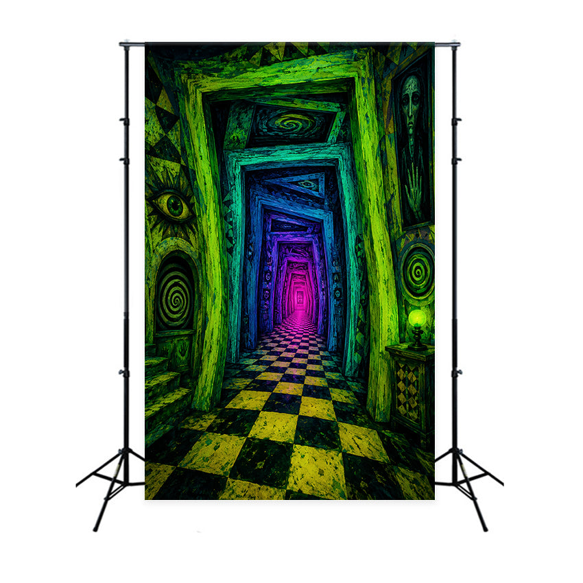 Halloween-Fotohintergrund-IdeenNeonfarbener Gruseliger Spiralflur-Fotohintergrund LXX67-72